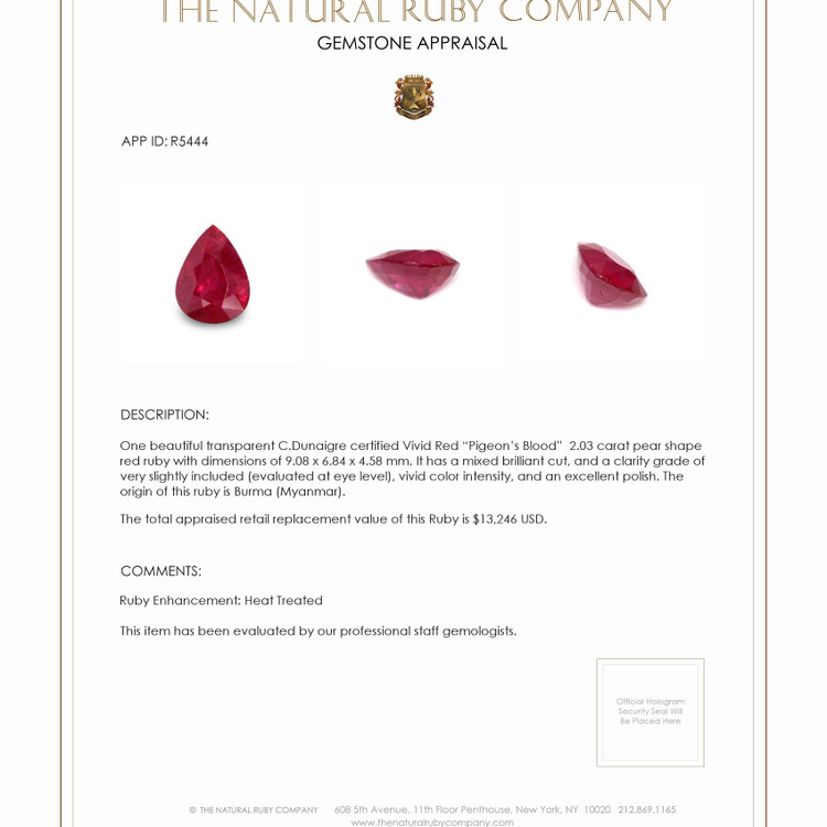 2.03 Ct. Ruby from Burma (Myanmar)