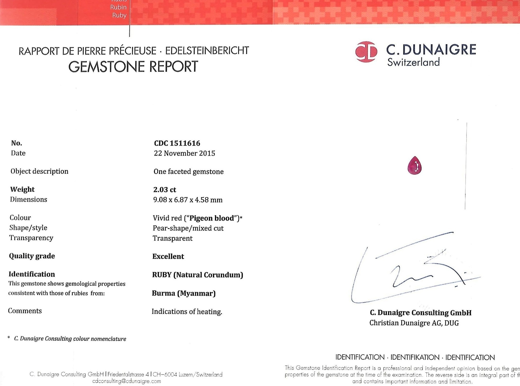 2.03 Ct. Ruby from Burma (Myanmar)