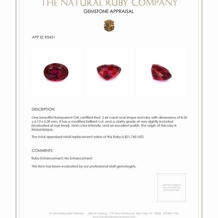 2.44 Ct. Ruby from Mozambique