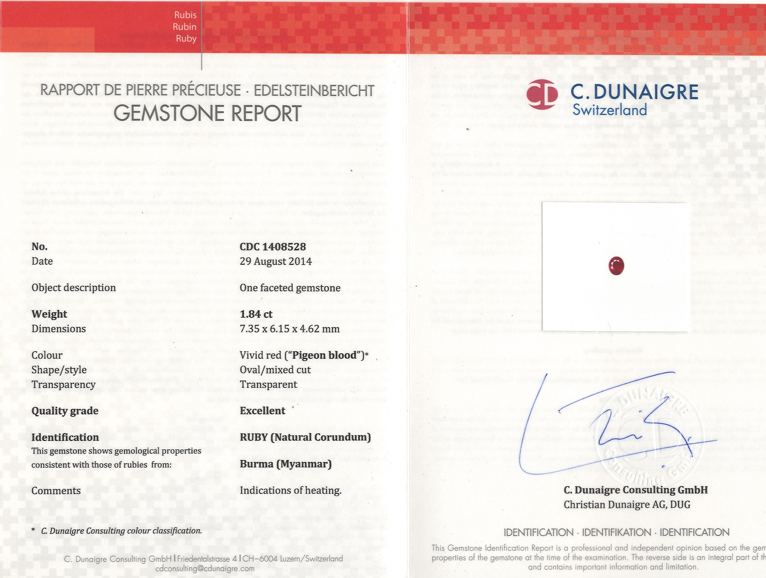 1.84 Ct. Ruby from Burma (Myanmar)