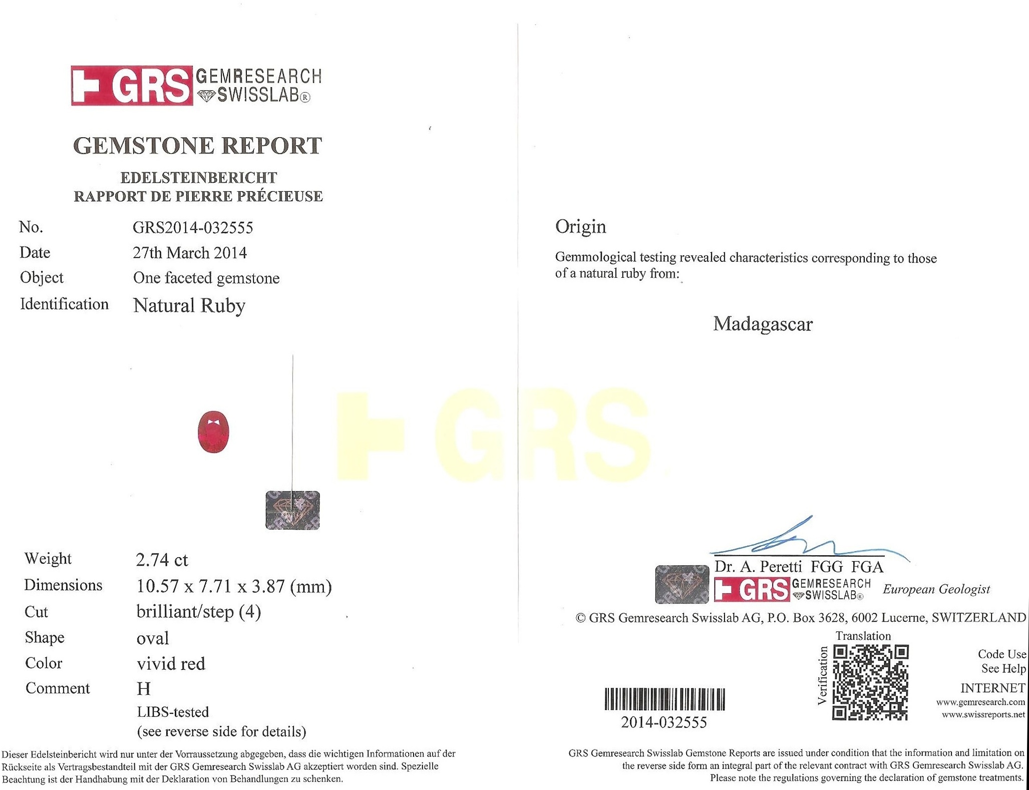 2.74 Ct. Ruby from Madagascar