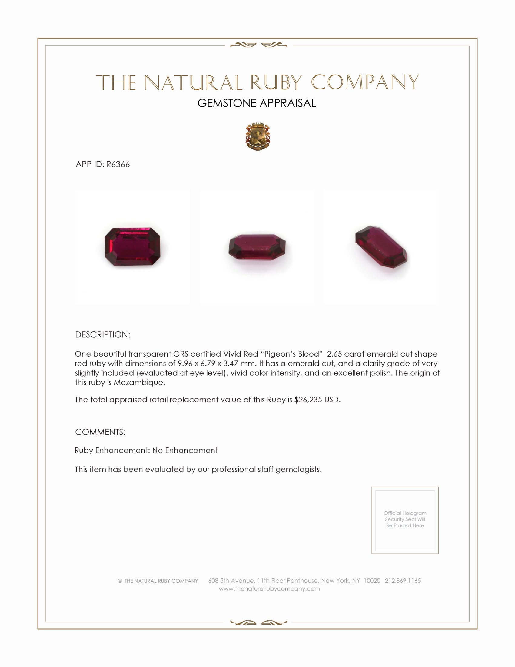 2.65 Ct. Ruby from Mozambique