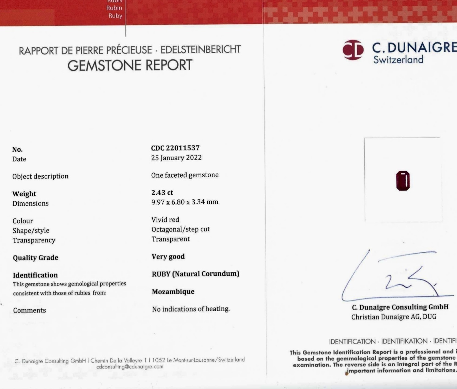 2.43 Ct. Ruby from Mozambique