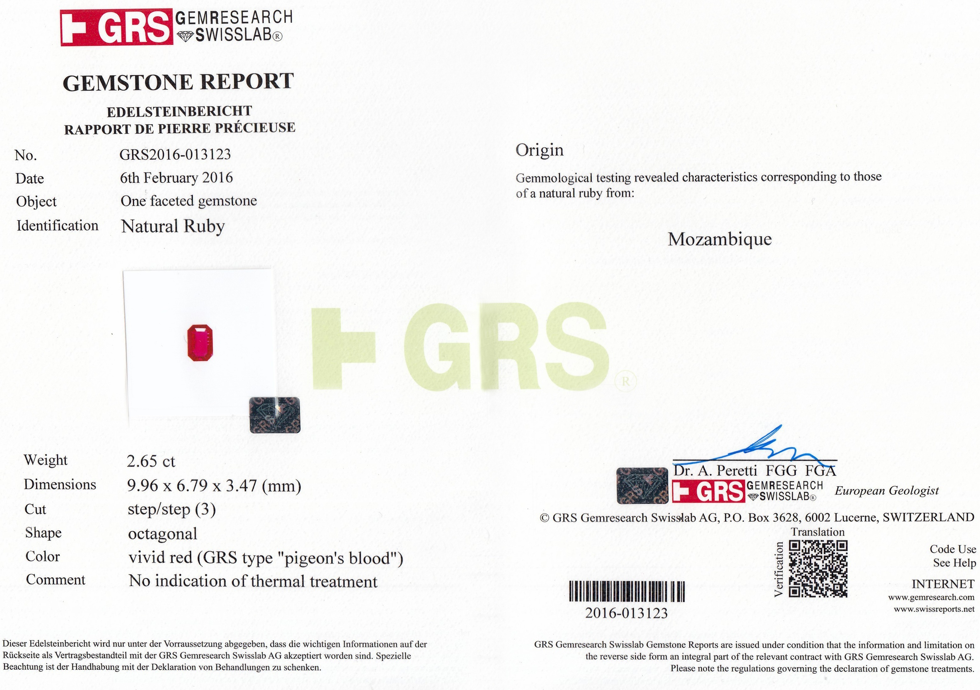 2.65 Ct. Ruby from Mozambique