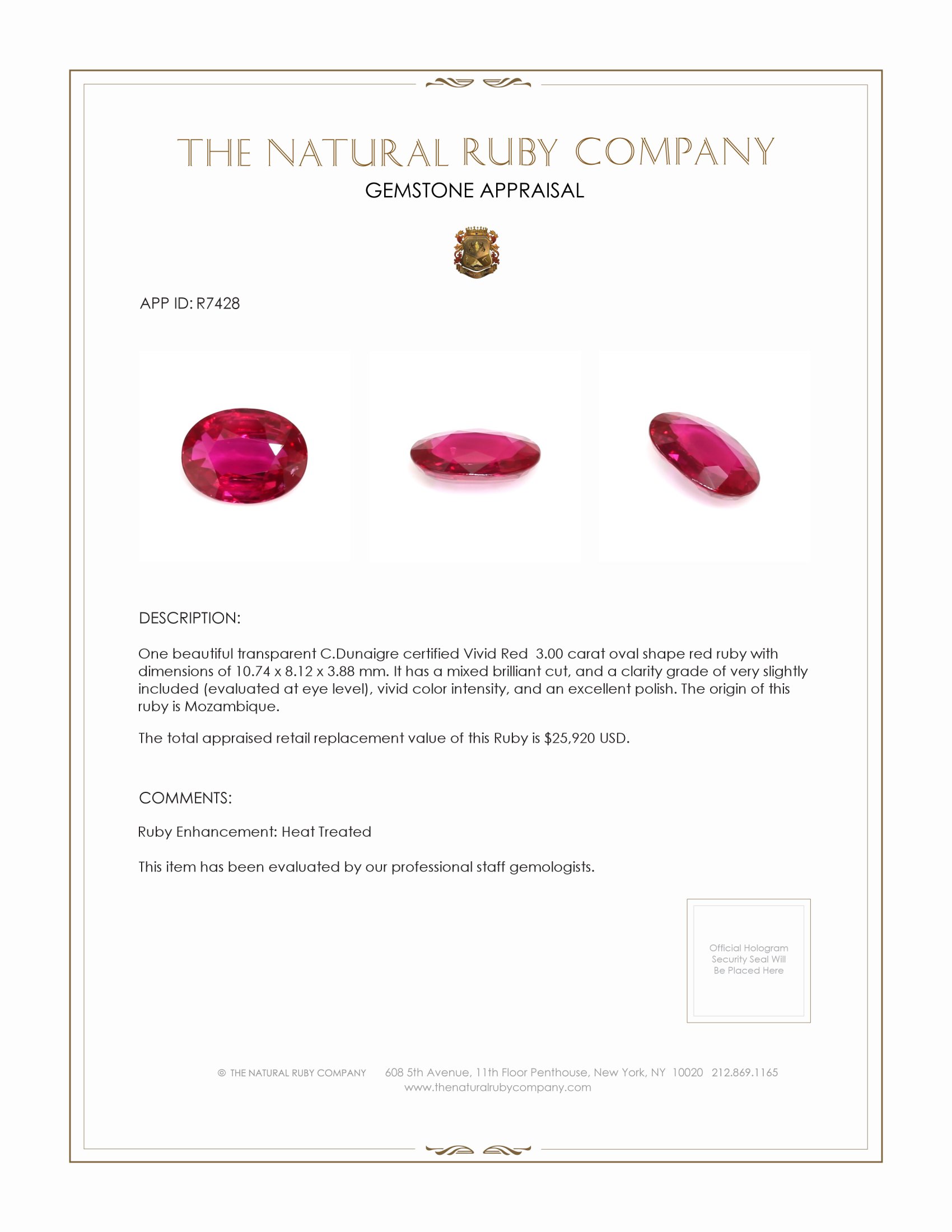 3.00 Ct. Ruby from Mozambique