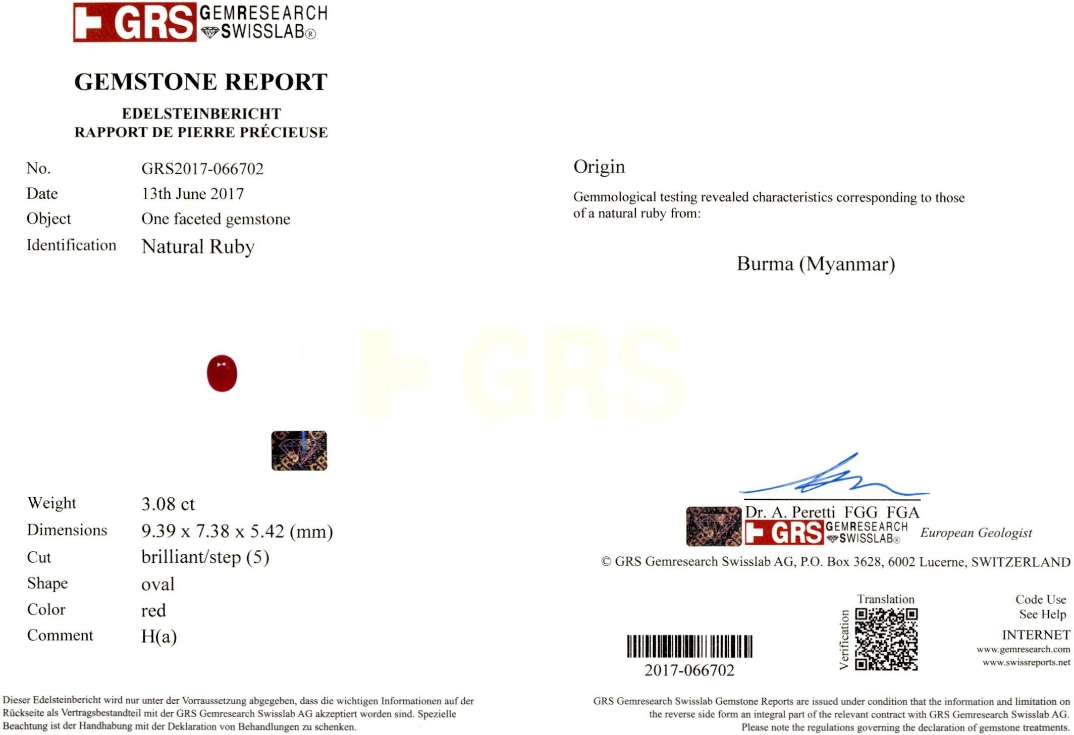 3.08 Ct. Ruby from Burma (Myanmar)