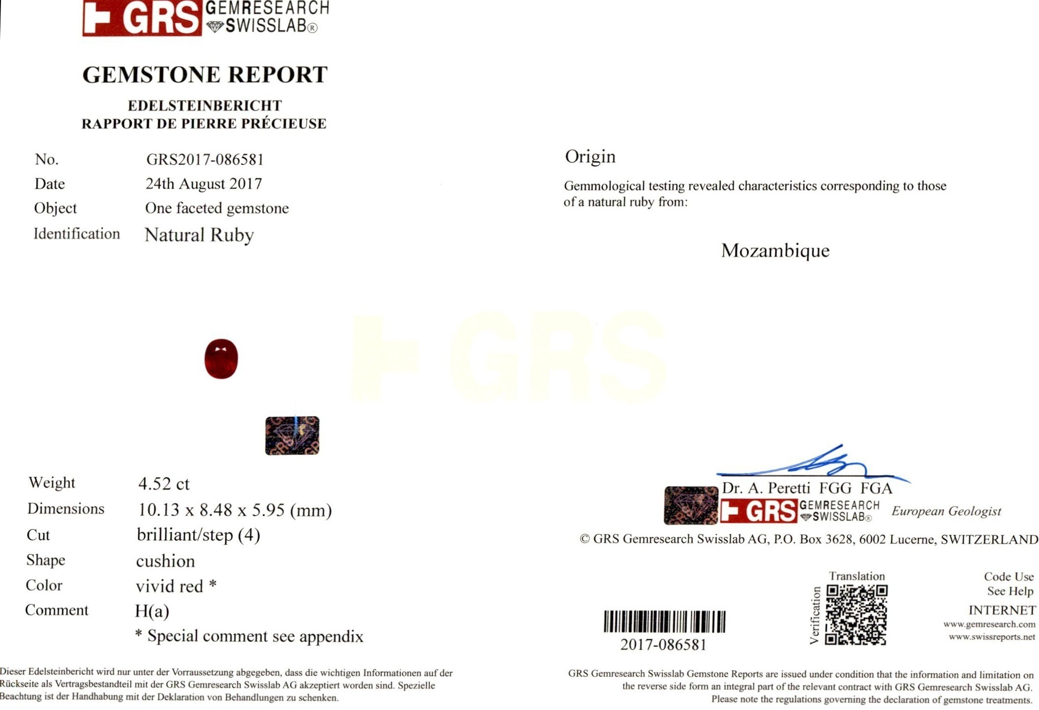 4.52 Ct. Ruby from Mozambique