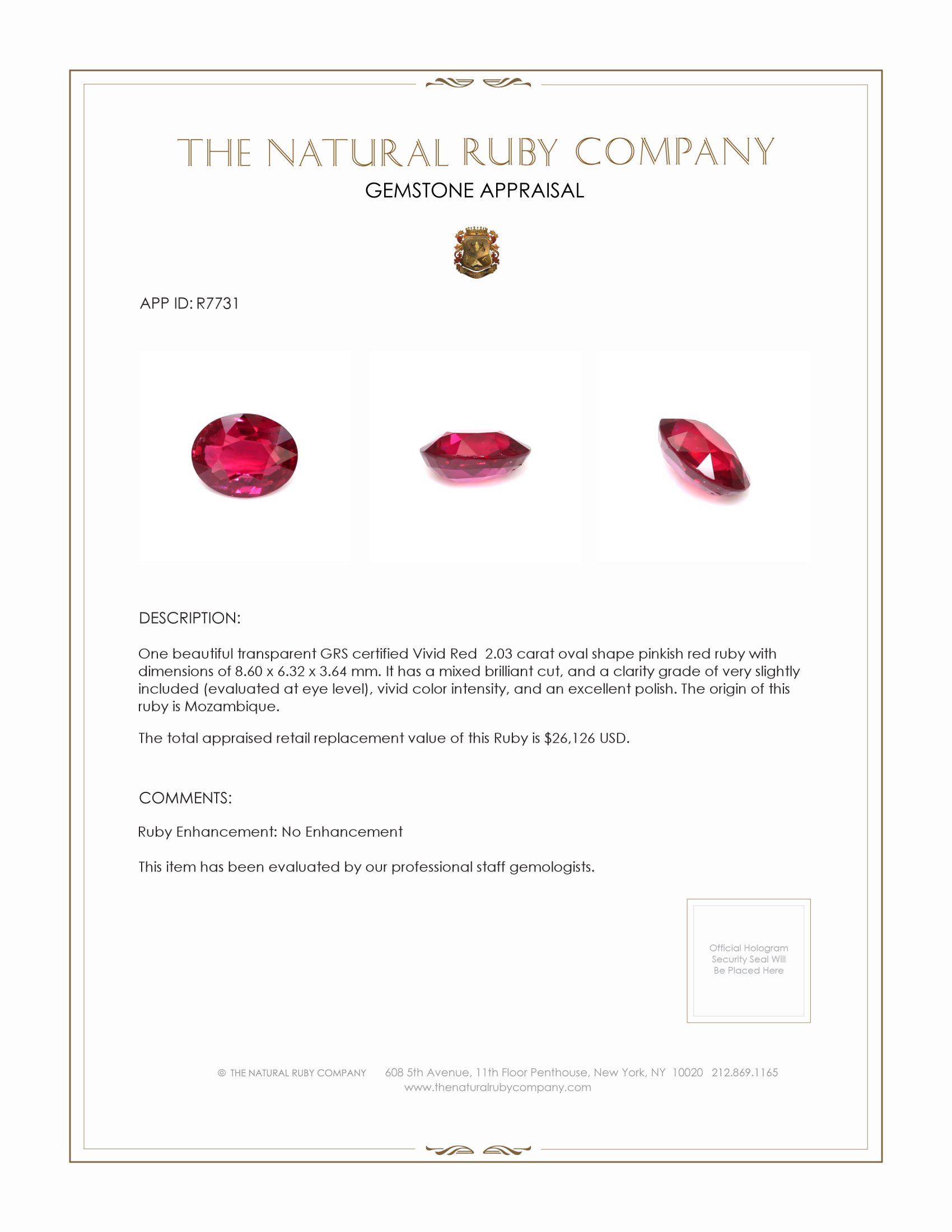 2.03 Ct. Ruby from Mozambique