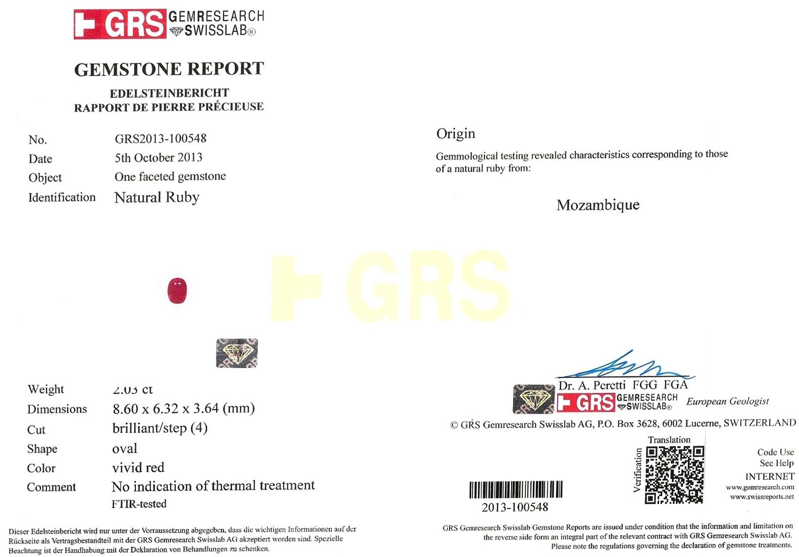 2.03 Ct. Ruby from Mozambique