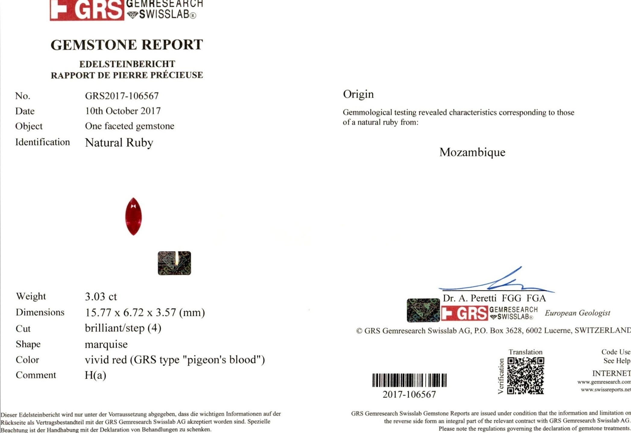 3.03 Ct. Ruby from Mozambique