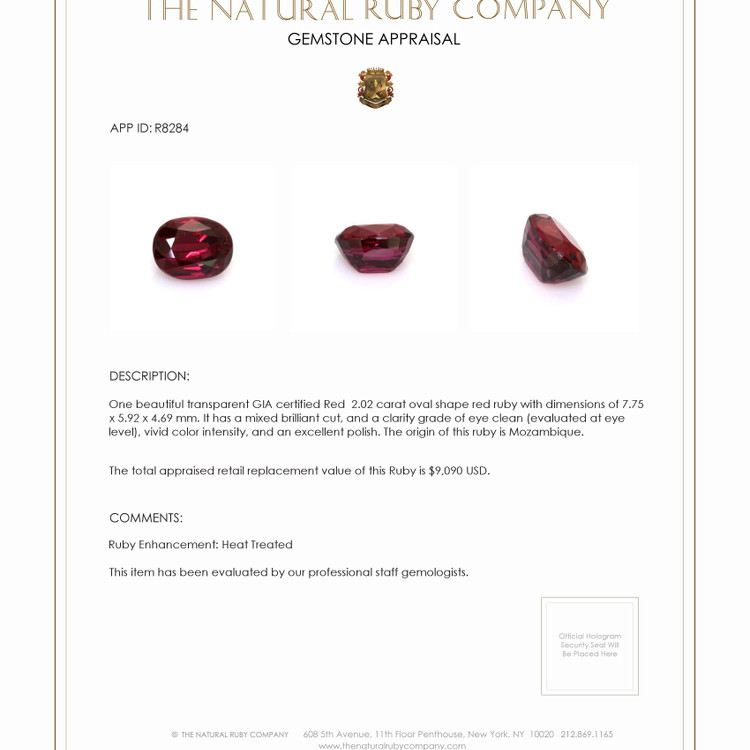 2.02 Ct. Ruby from Mozambique