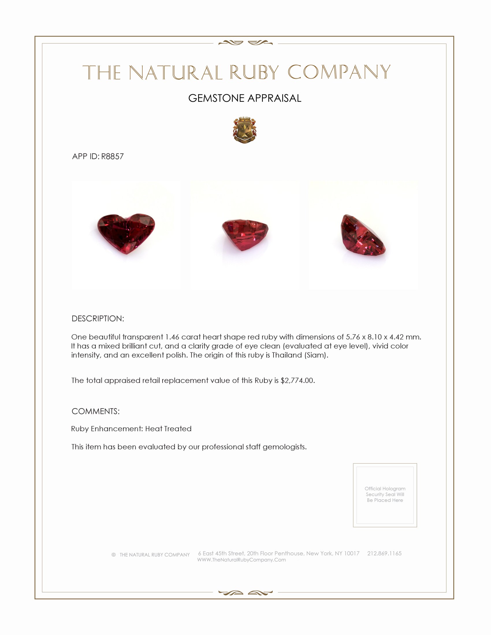 1.46 Ct. Ruby from Thailand