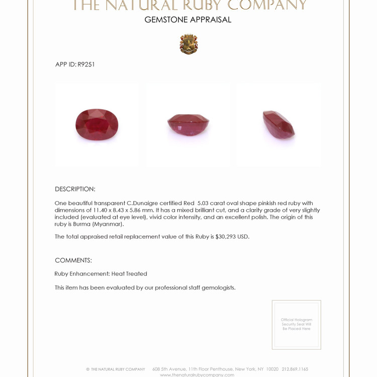 5.03 Ct. Ruby from Burma (Myanmar)