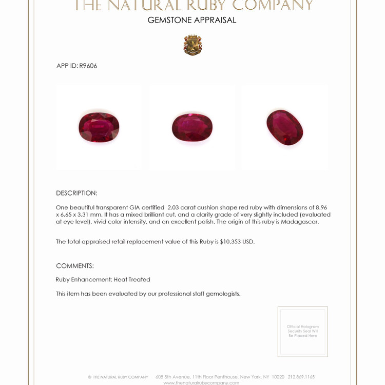 2.03 Ct. Ruby from Madagascar