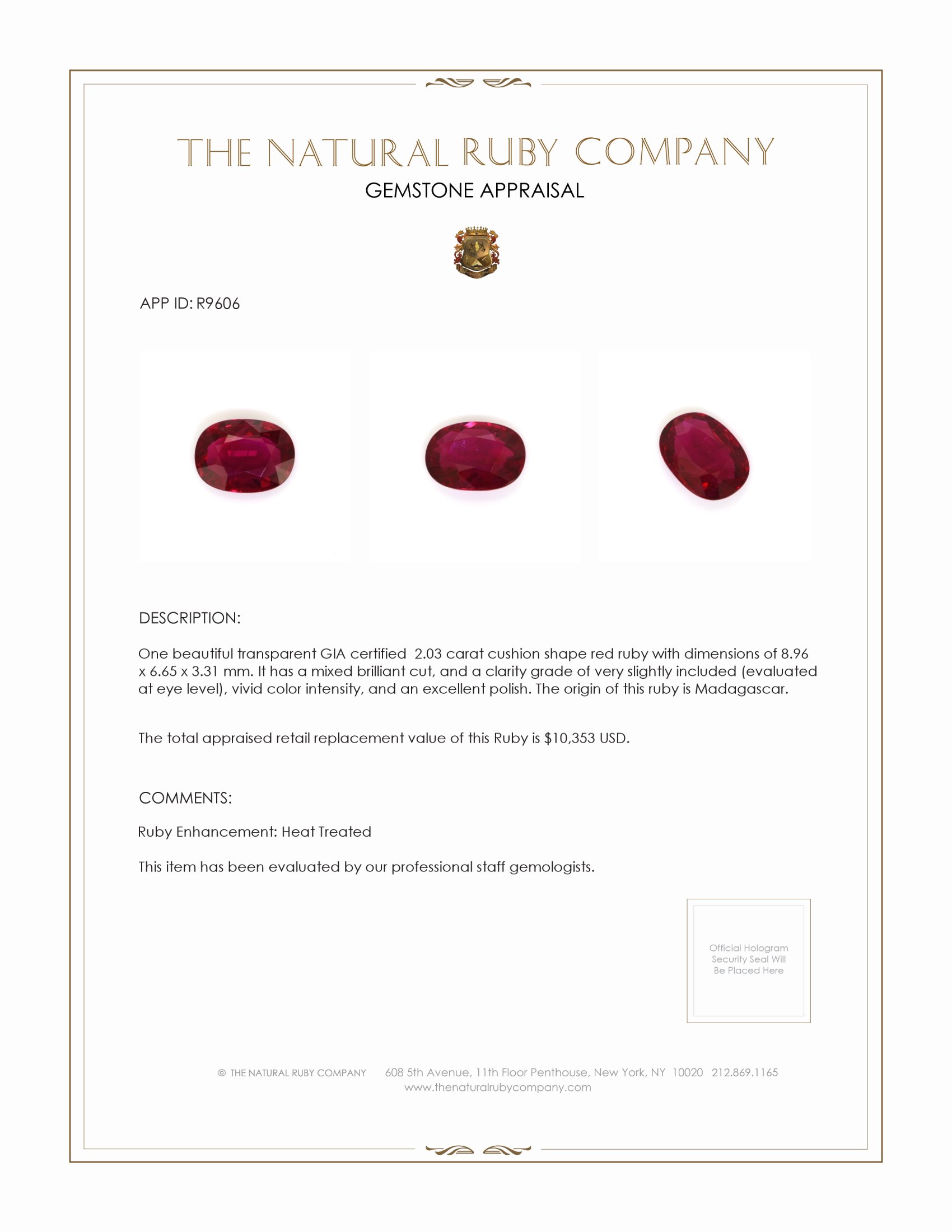 2.03 Ct. Ruby from Madagascar