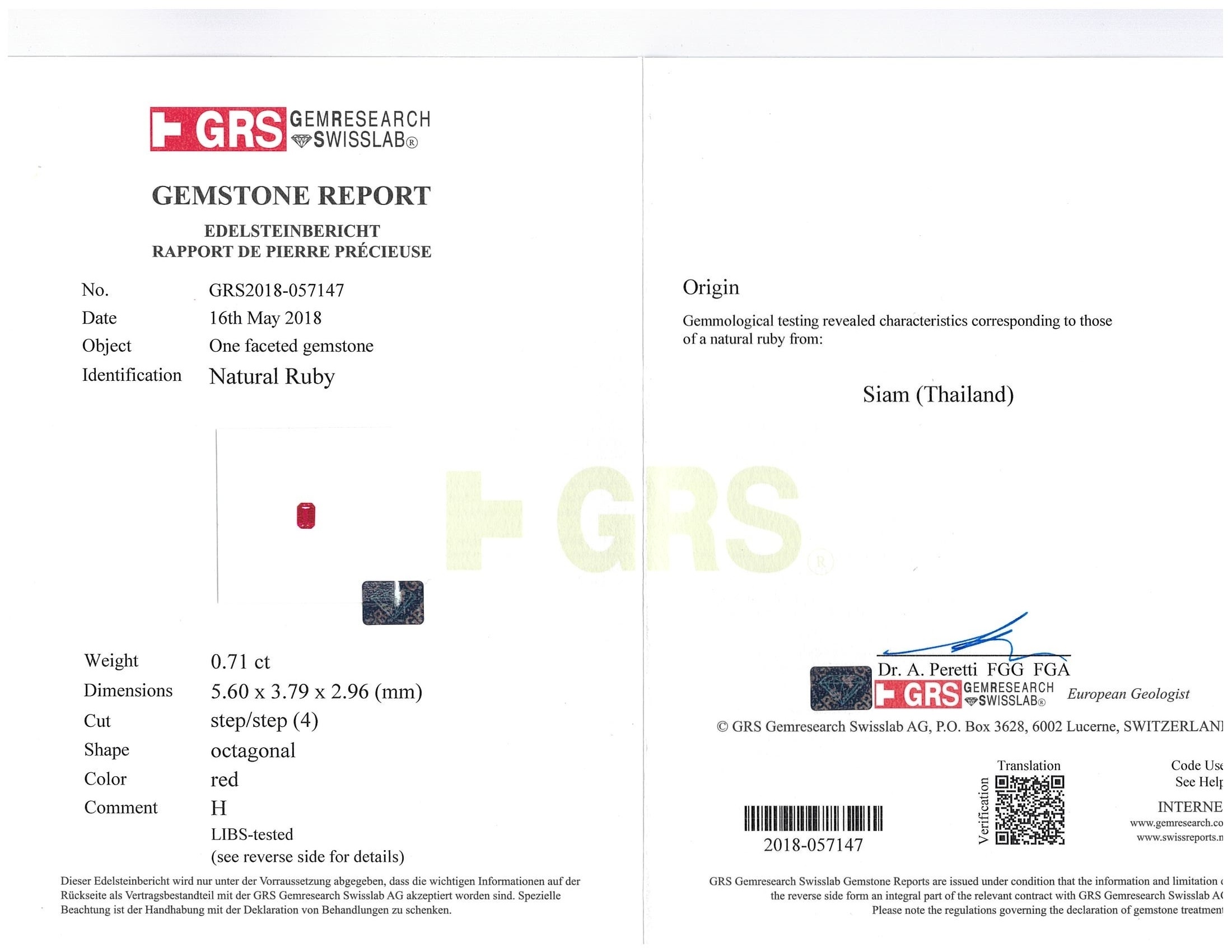 0.71 Ct. Ruby from Thailand