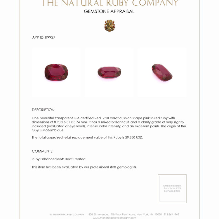 2.20 Ct. Ruby from Mozambique