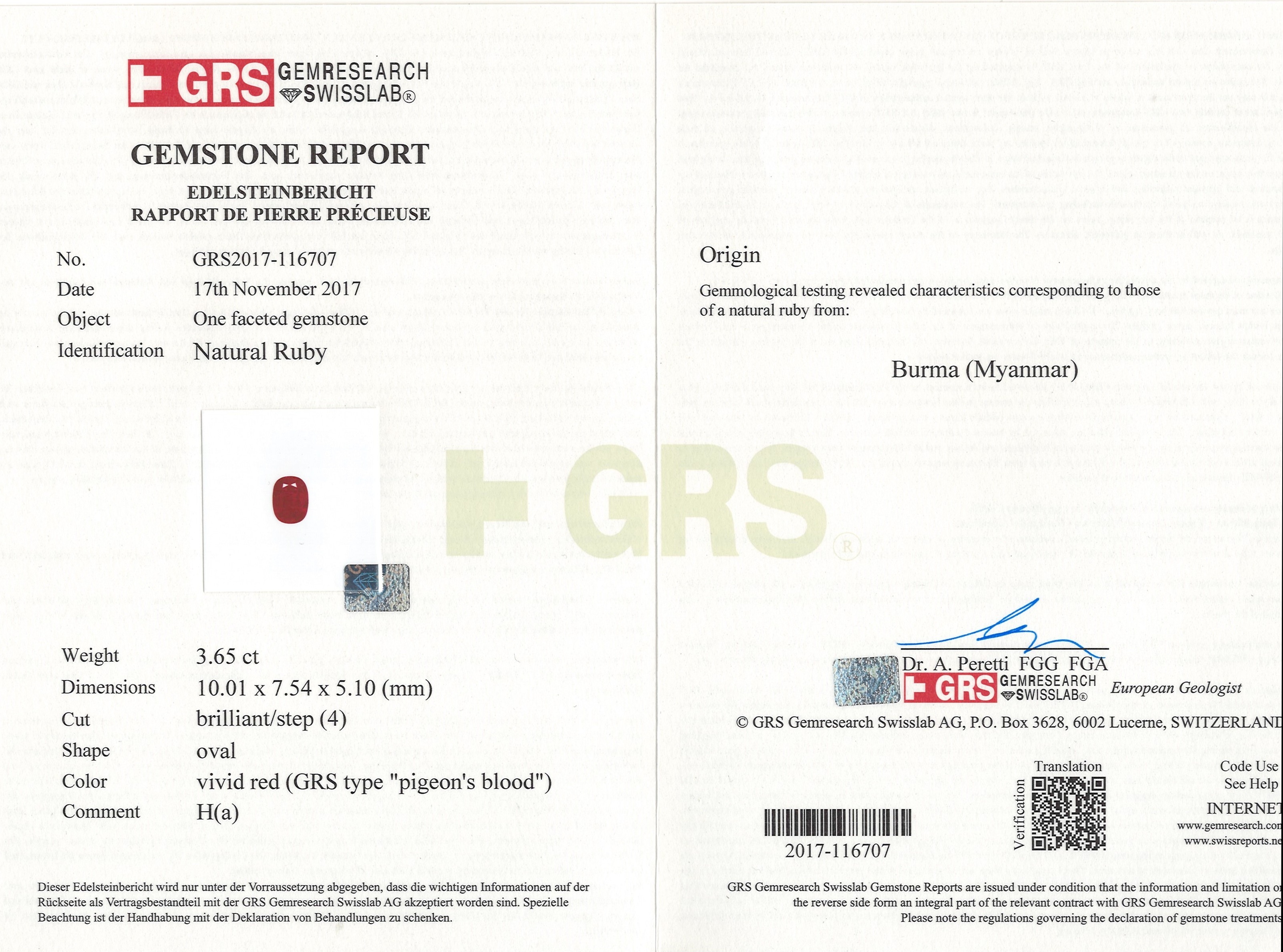 3.65 Ct. Ruby from Burma (Myanmar)