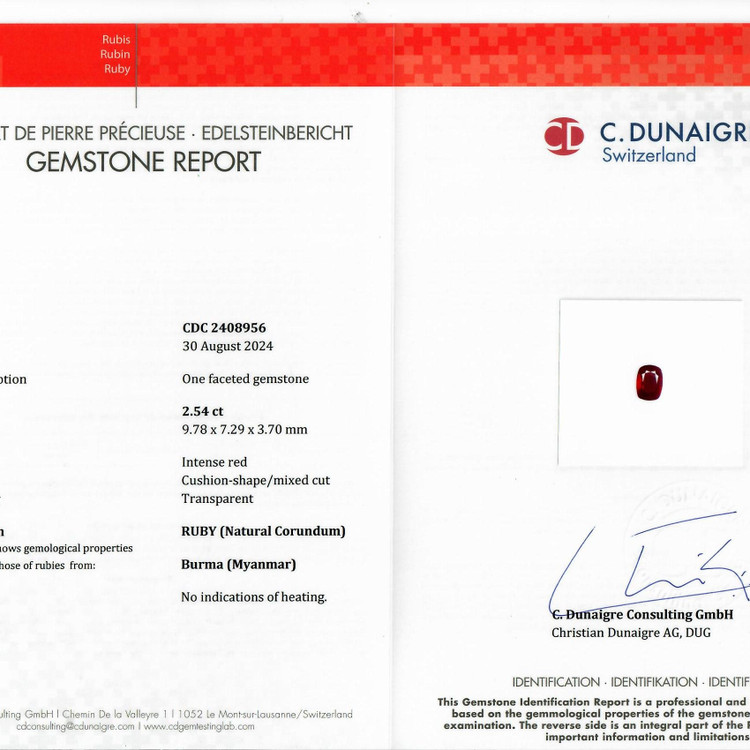 2.54 Ct. Ruby from Burma (Myanmar)