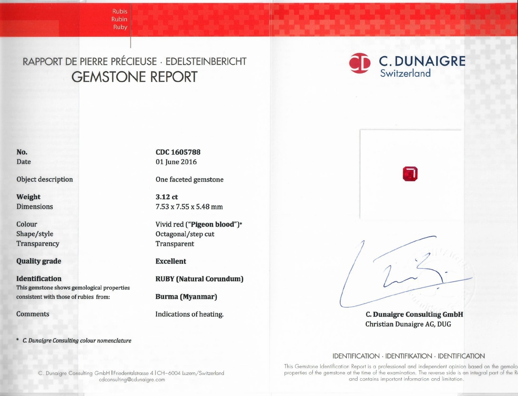 3.12 Ct. Ruby from Burma (Myanmar)