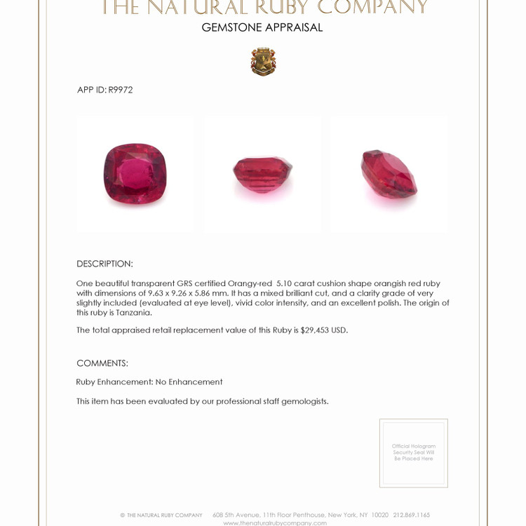 5.10 Ct. Ruby from Tanzania