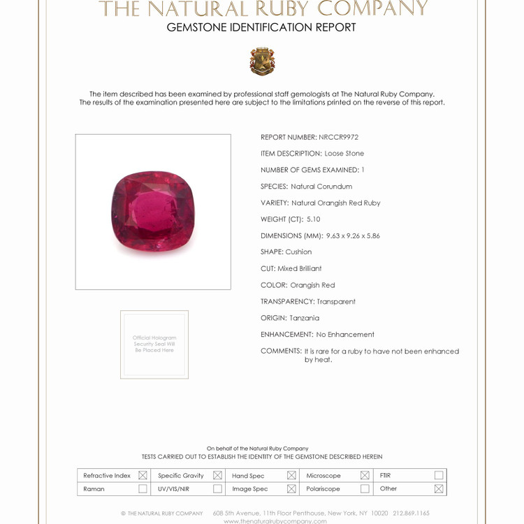 5.10 Ct. Ruby from Tanzania