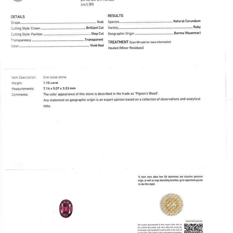 1.10 Ct. Ruby from Burma (Myanmar)