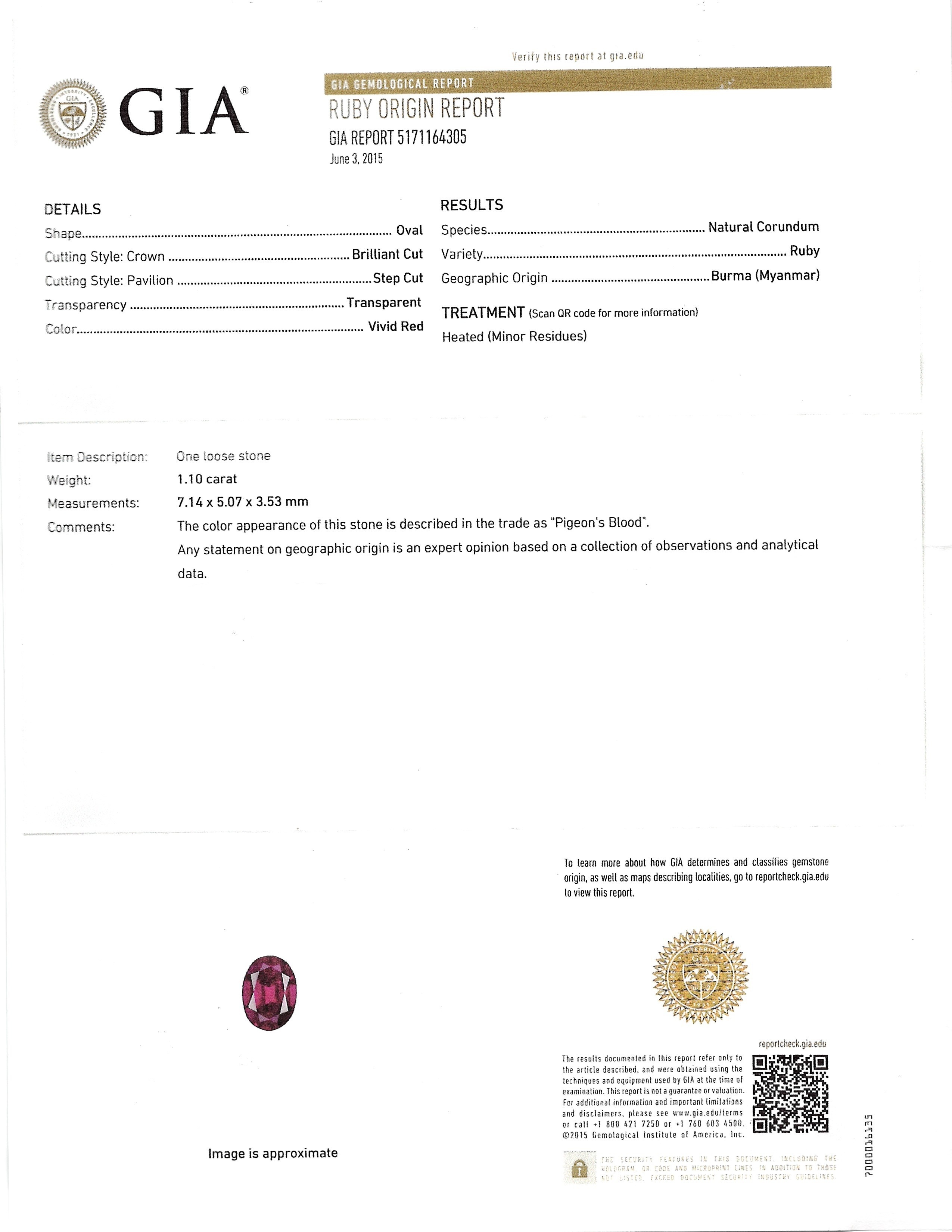 1.10 Ct. Ruby from Burma (Myanmar)