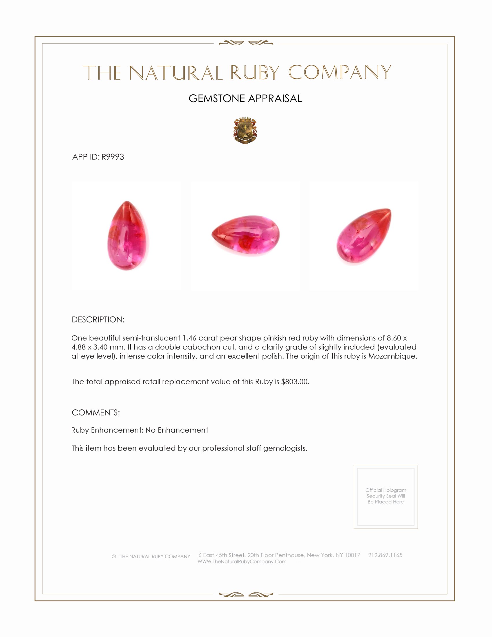 1.46 Ct. Cabochon Ruby from Mozambique