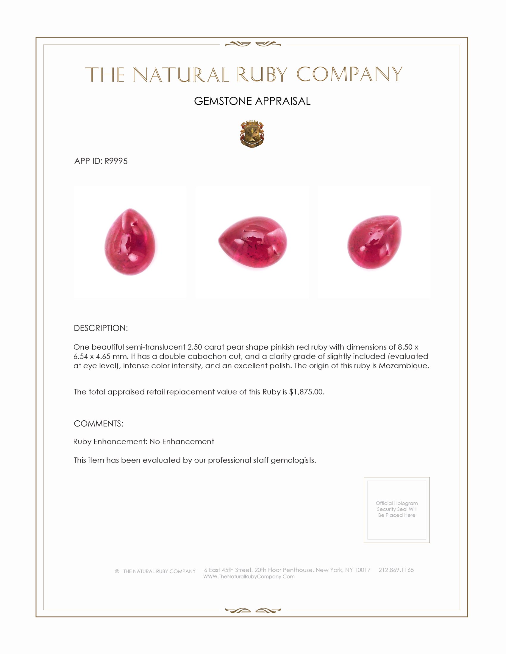 2.50 Ct. Cabochon Ruby from Mozambique