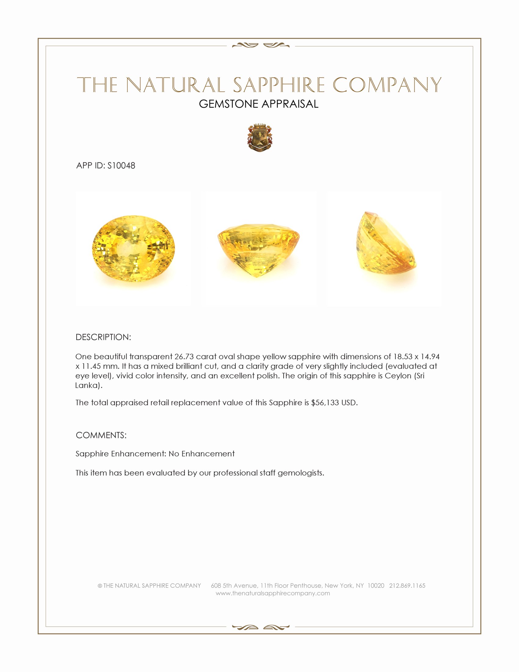 26.73 Ct. Yellow Sapphire from Ceylon (Sri Lanka)