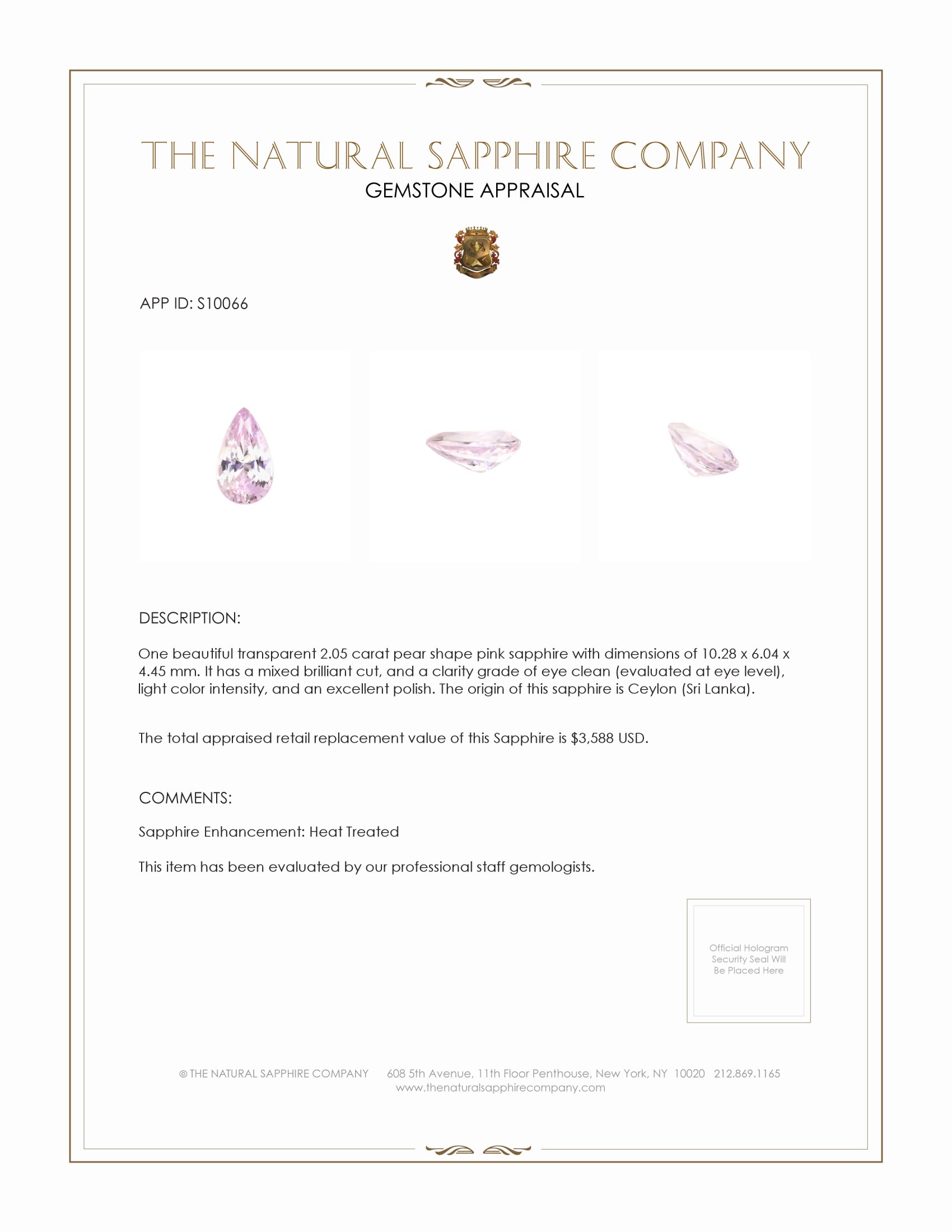 2.05 Ct. Pink Sapphire from Ceylon (Sri Lanka)