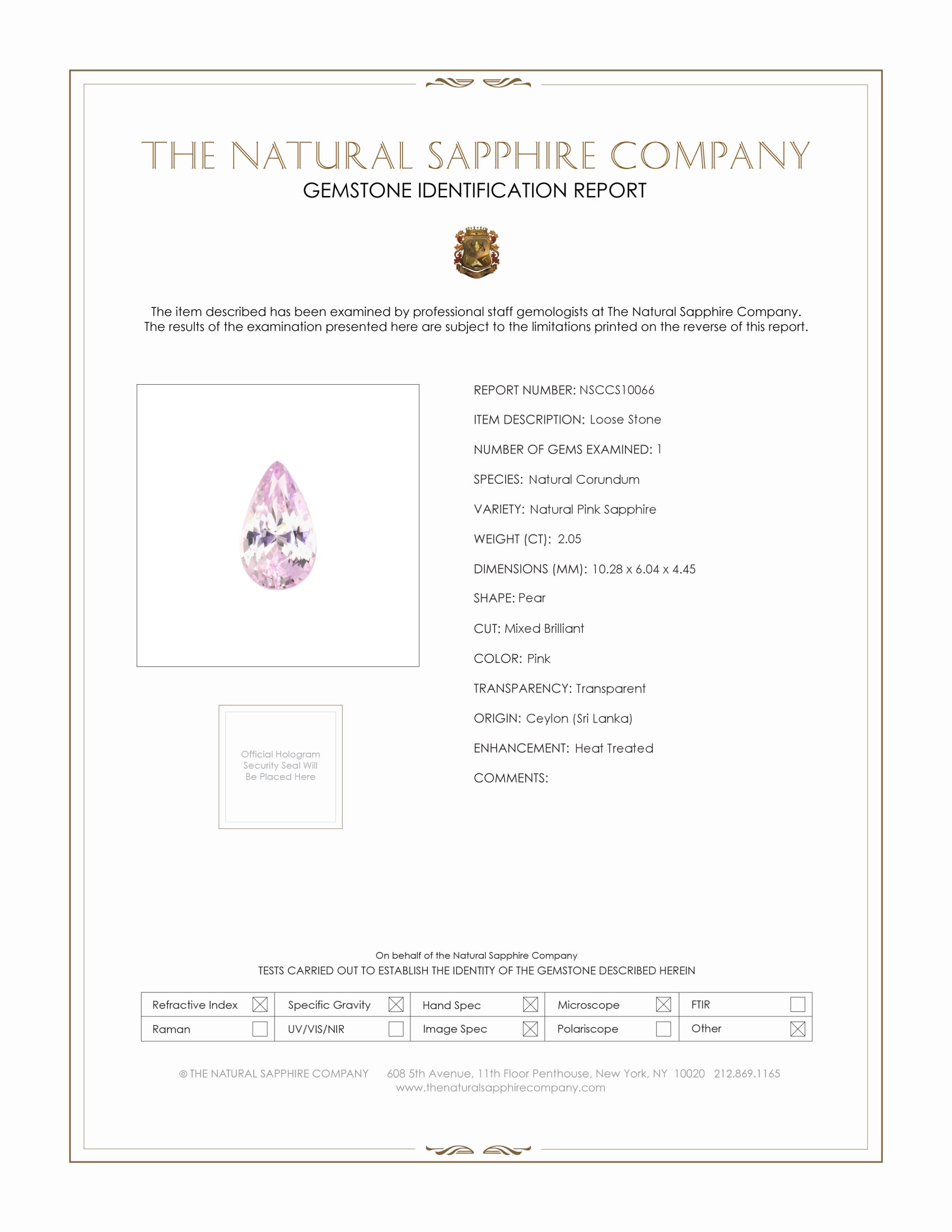 2.05 Ct. Pink Sapphire from Ceylon (Sri Lanka)