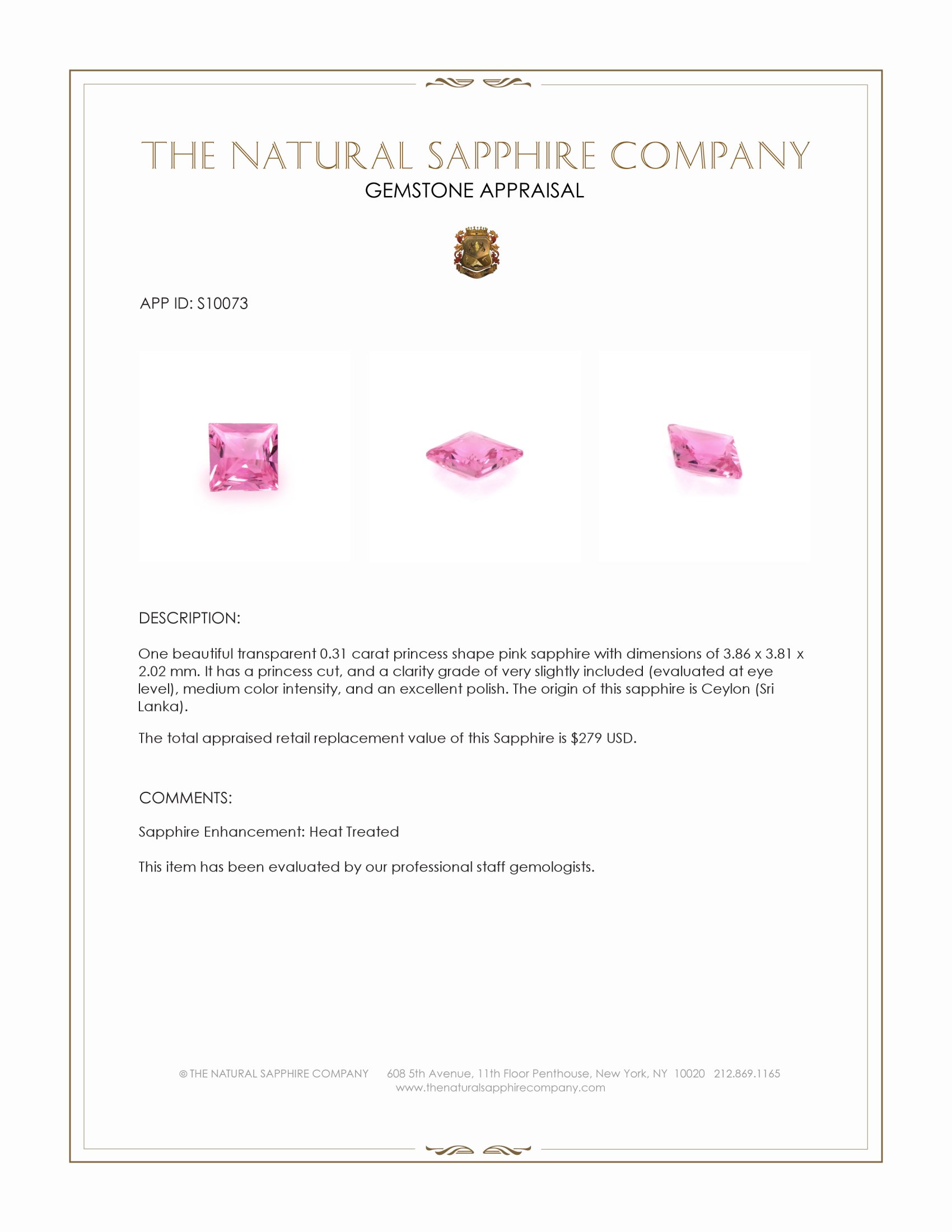 0.31 Ct. Pink Sapphire from Ceylon (Sri Lanka)