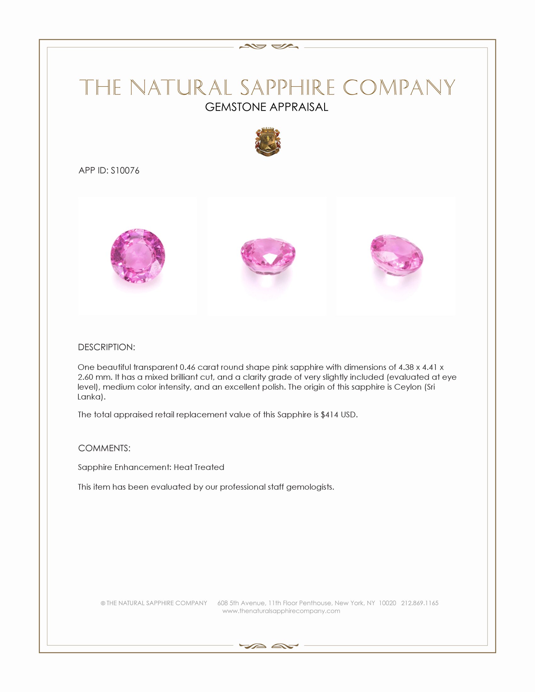0.46 Ct. Pink Sapphire from Ceylon (Sri Lanka)