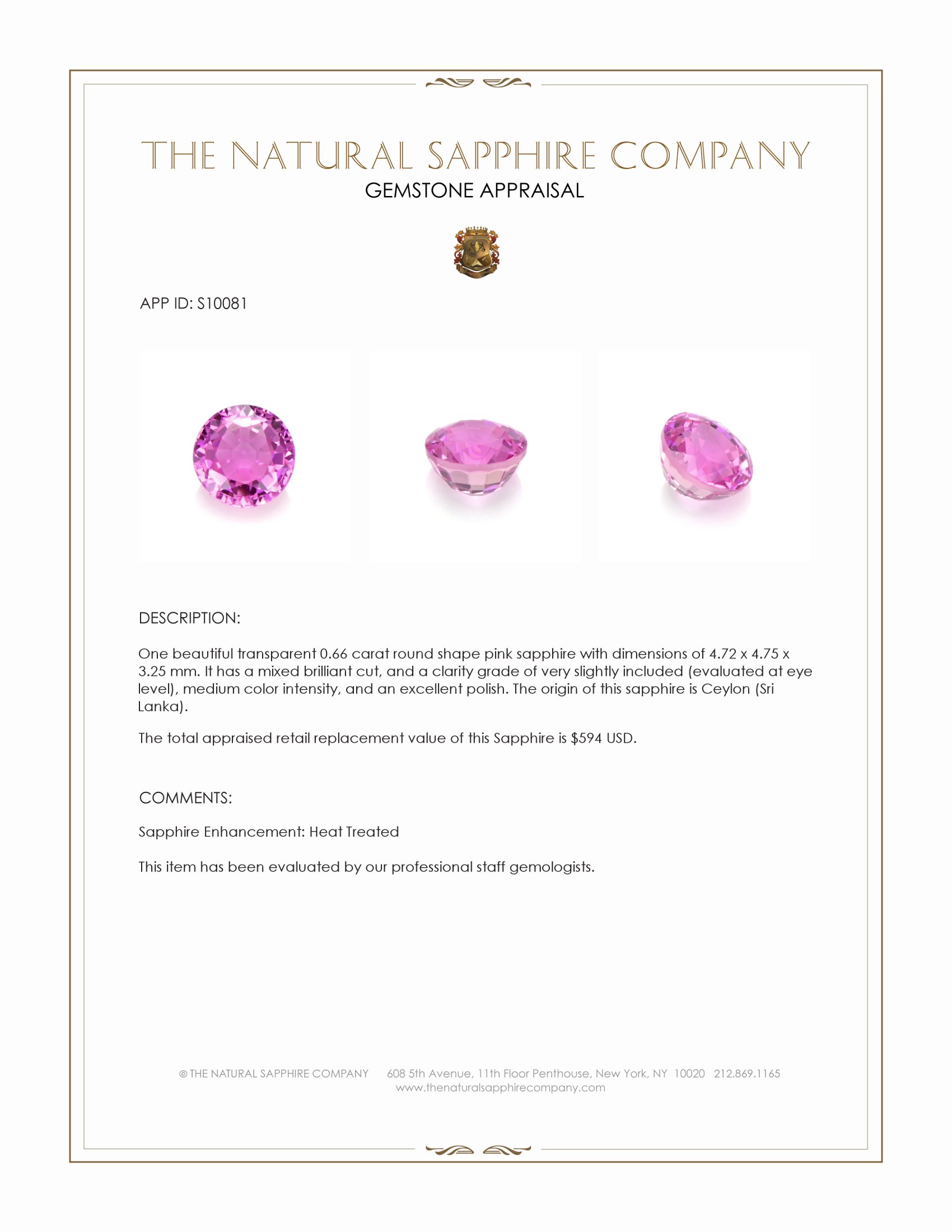0.66 Ct. Pink Sapphire from Ceylon (Sri Lanka)