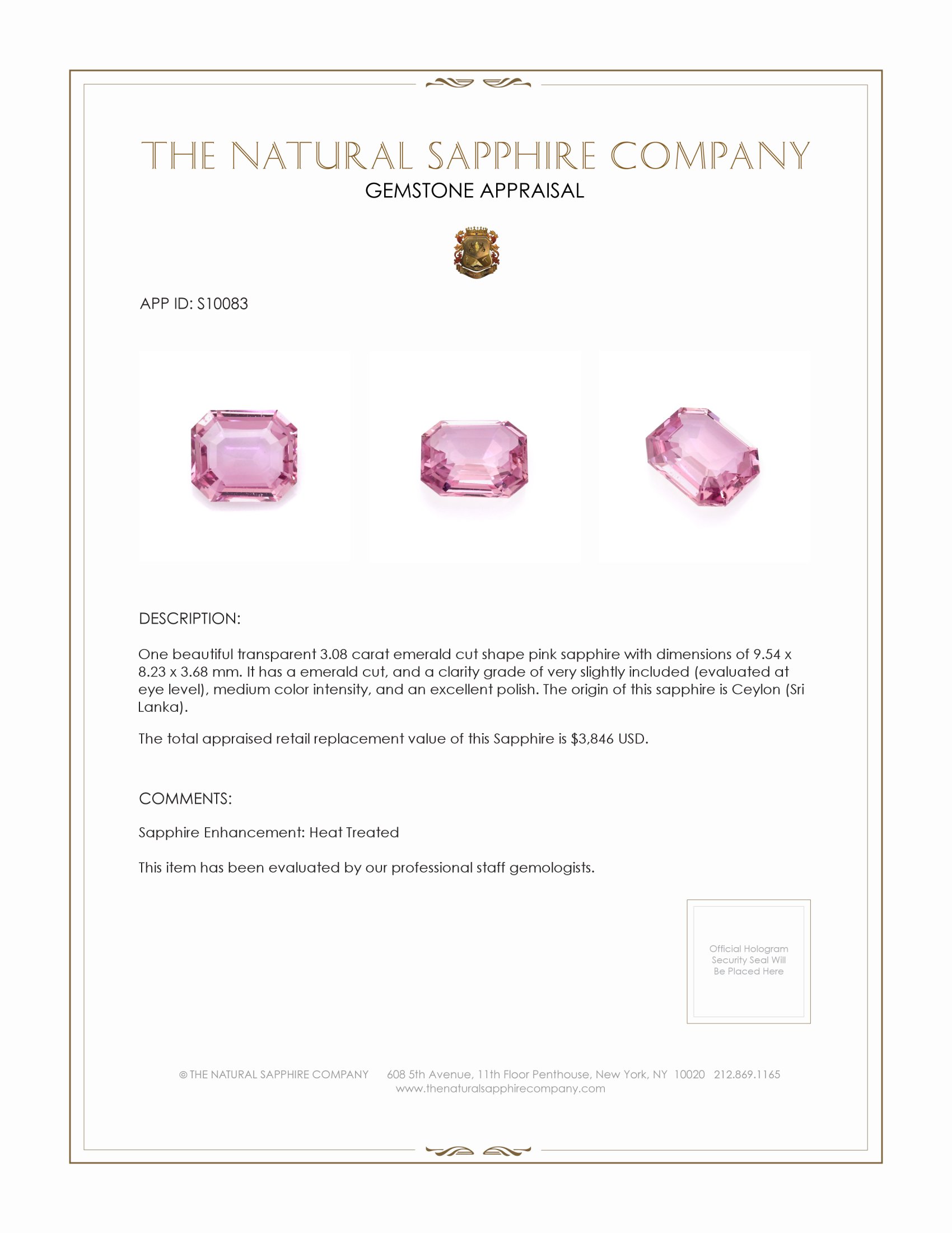 3.08 Ct. Pink Sapphire from Ceylon (Sri Lanka)