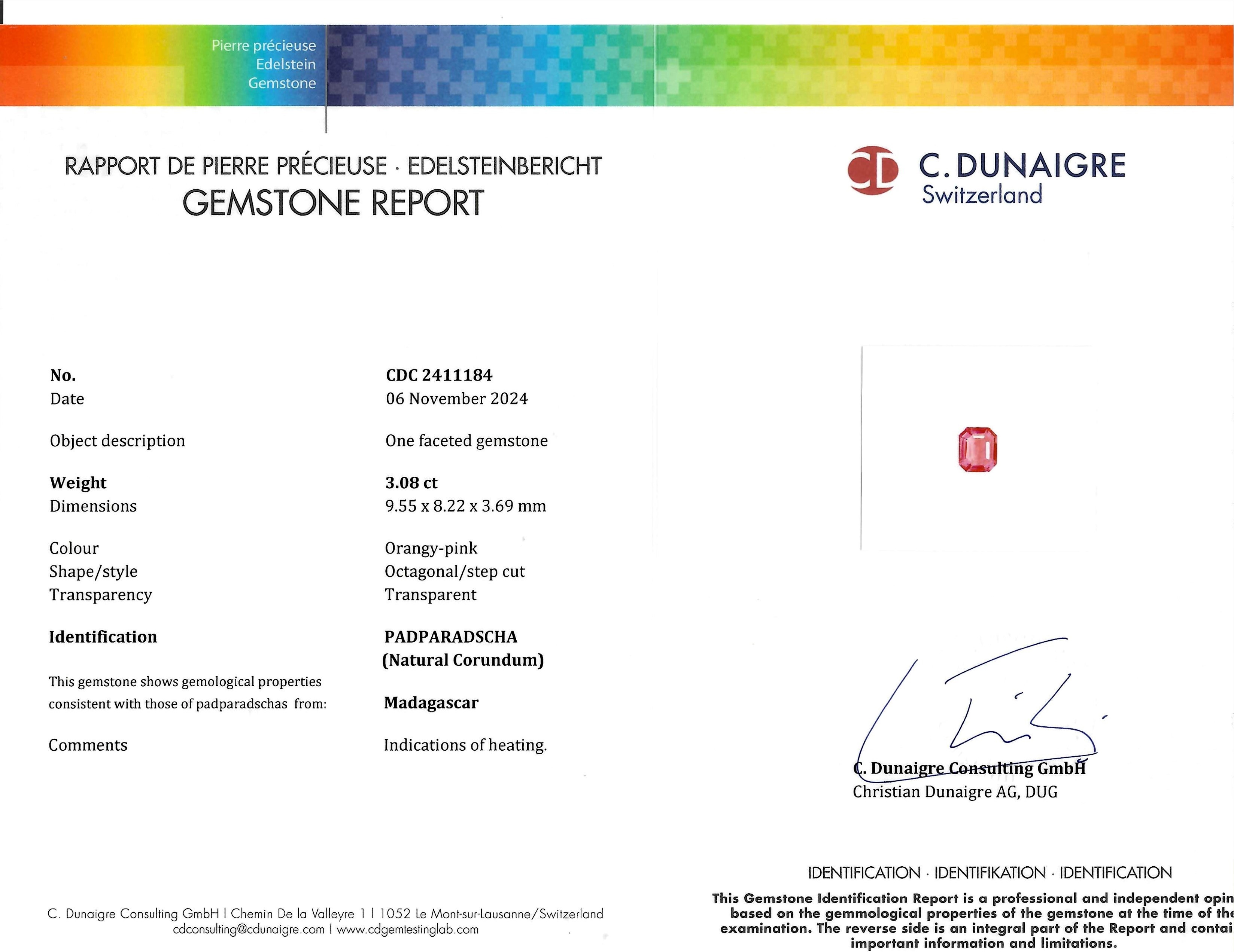 3.08 Ct. Padparadscha Sapphire from Madagascar