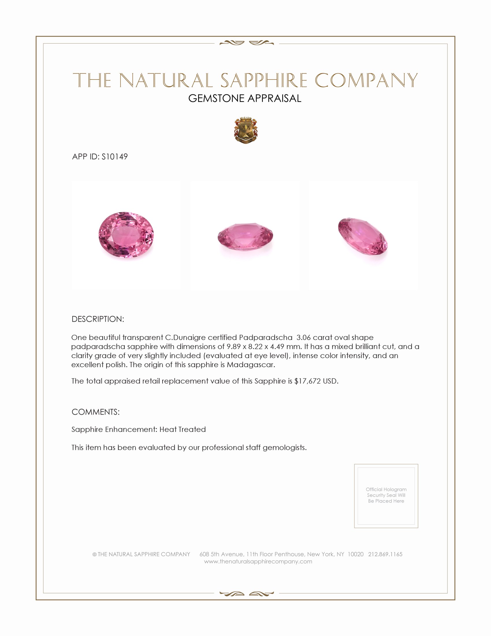 3.06 Ct. Padparadscha Sapphire from Madagascar