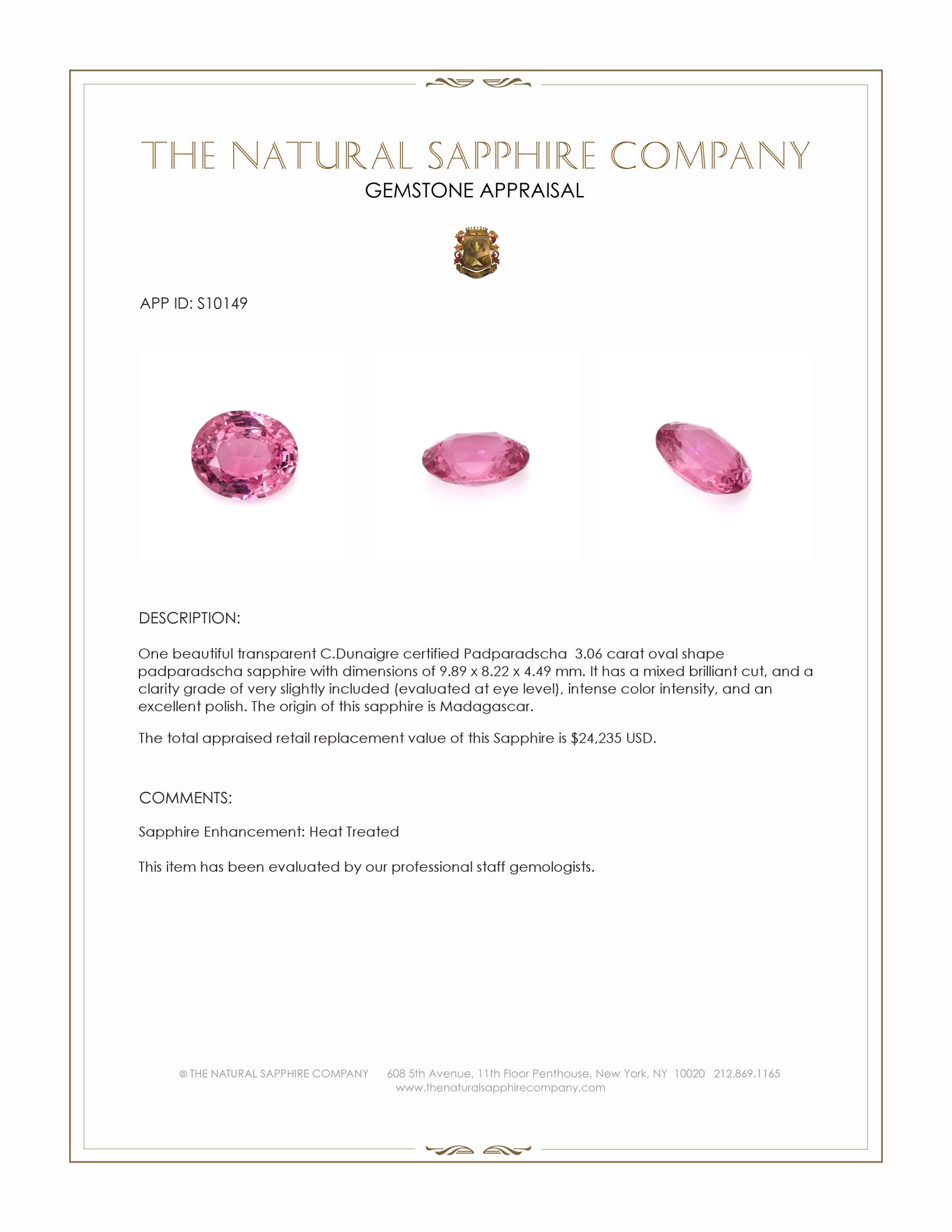 3.06 Ct. Padparadscha Sapphire from Madagascar