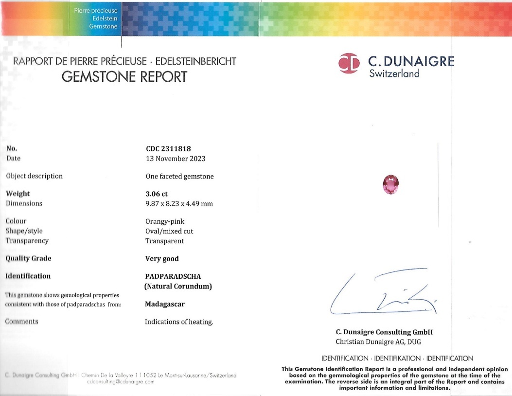 3.06 Ct. Padparadscha Sapphire from Madagascar