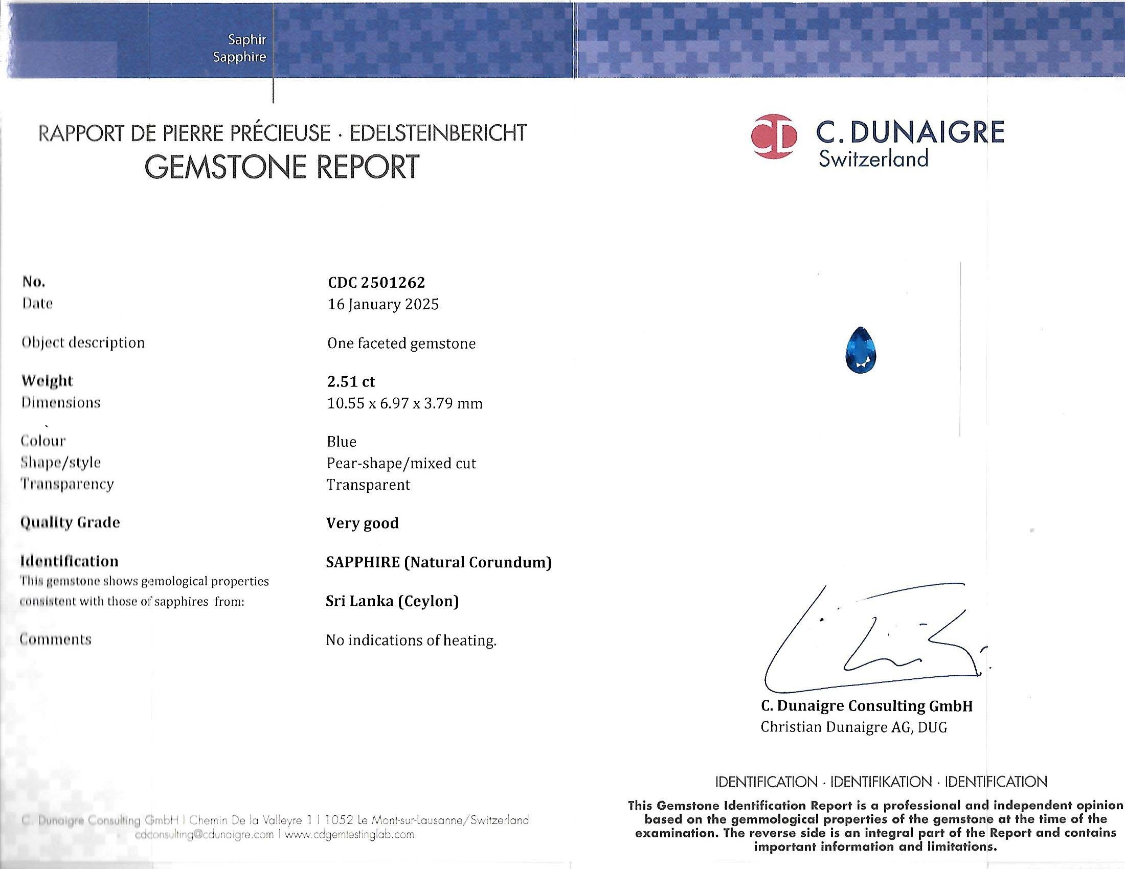 2.51 Ct. Blue Sapphire from Ceylon (Sri Lanka)