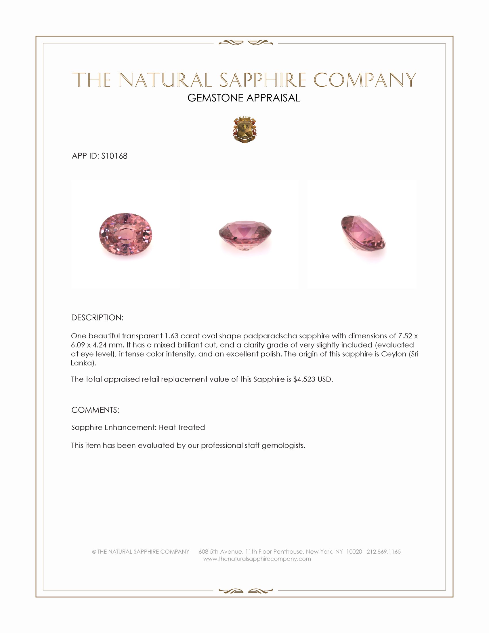 1.63 Ct. Padparadscha Sapphire from Ceylon (Sri Lanka)