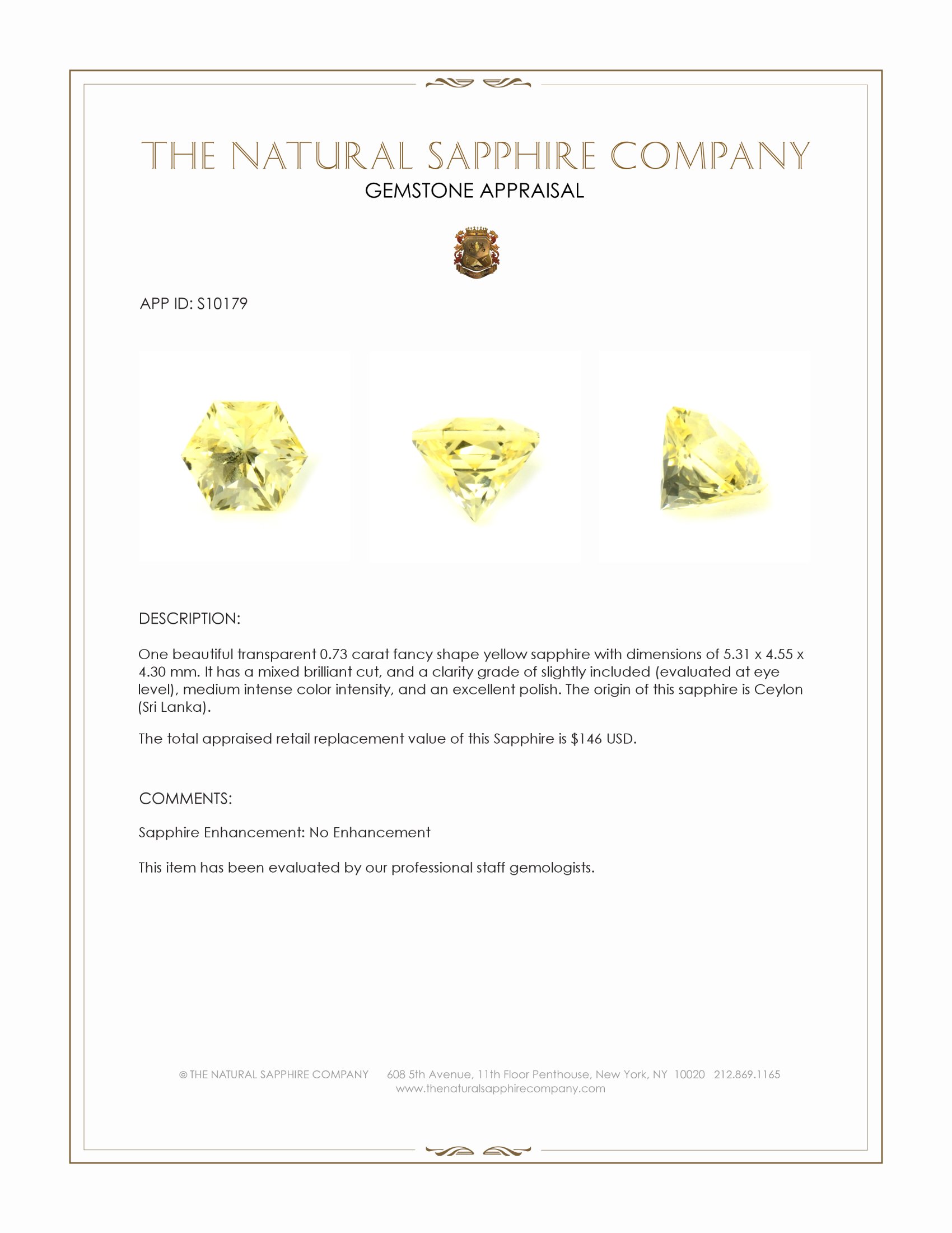 0.73 Ct. Yellow Sapphire from Ceylon (Sri Lanka)