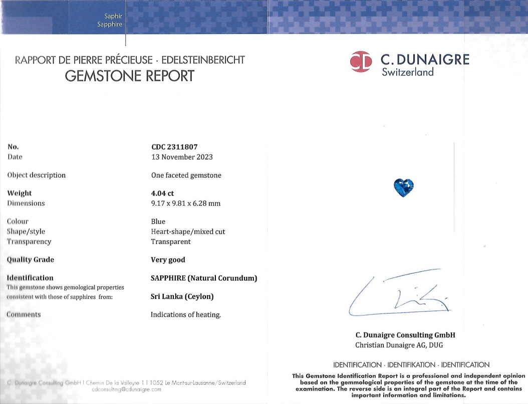 4.04 Ct. Blue Sapphire from Ceylon (Sri Lanka)