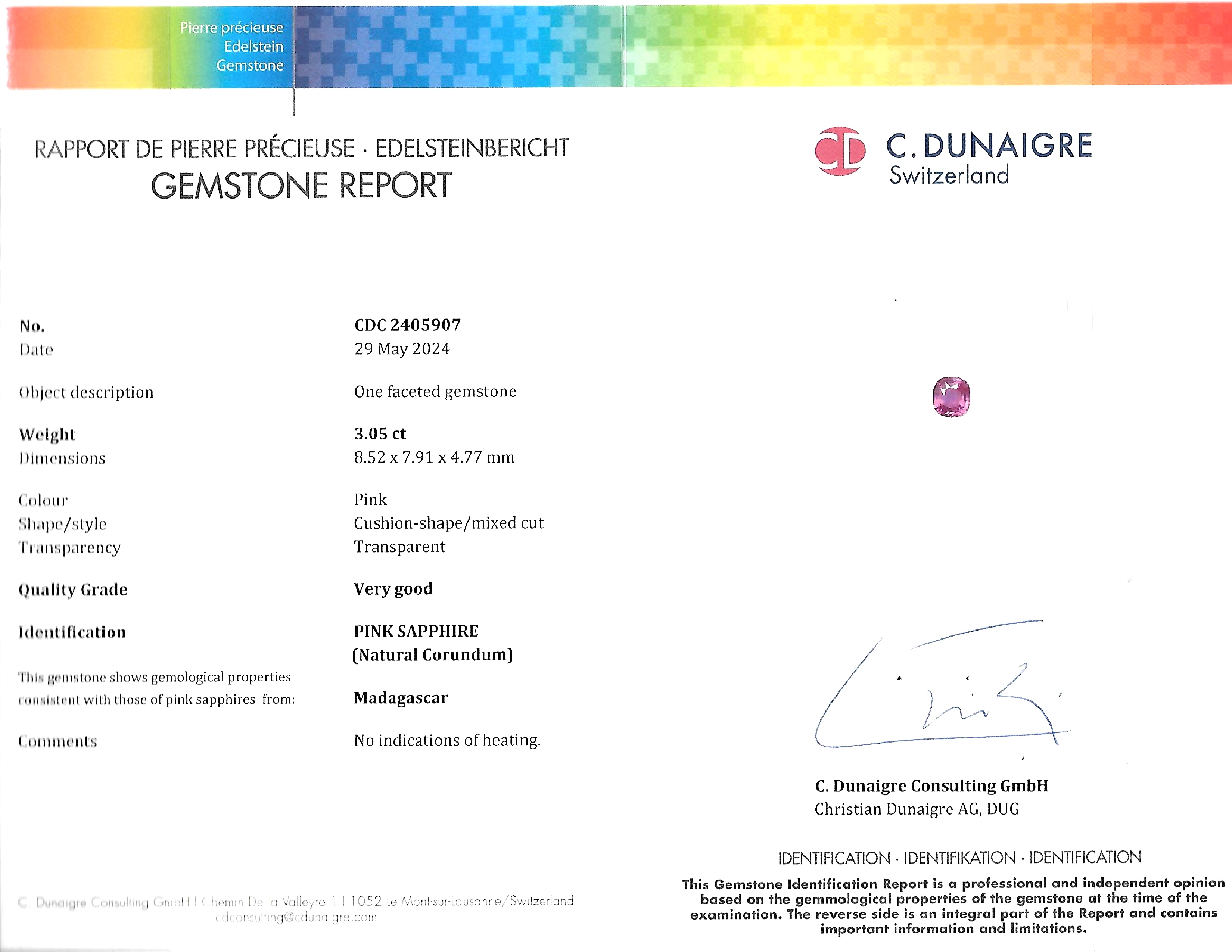 3.05 Ct. Pink Sapphire from Madagascar