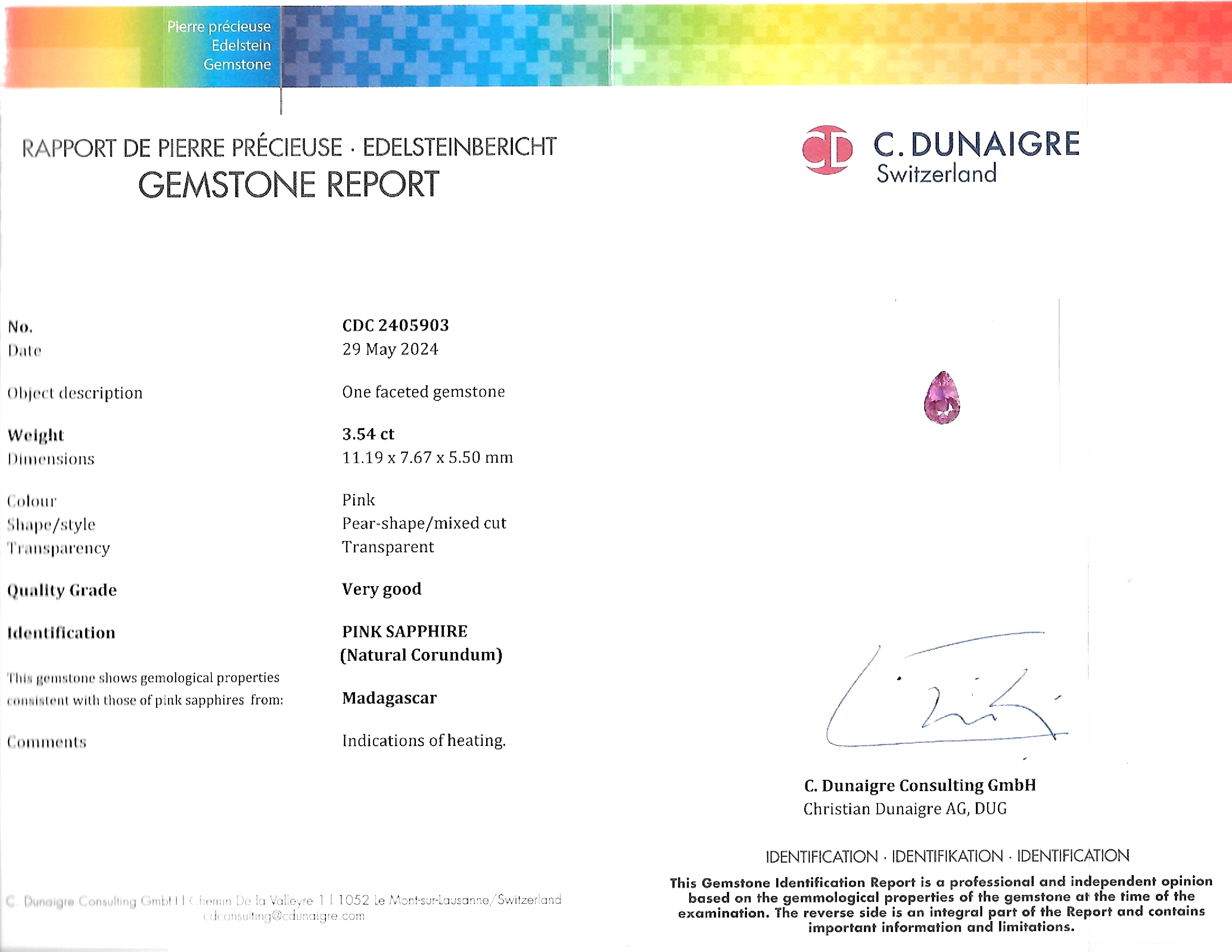 3.54 Ct. Pink Sapphire from Madagascar