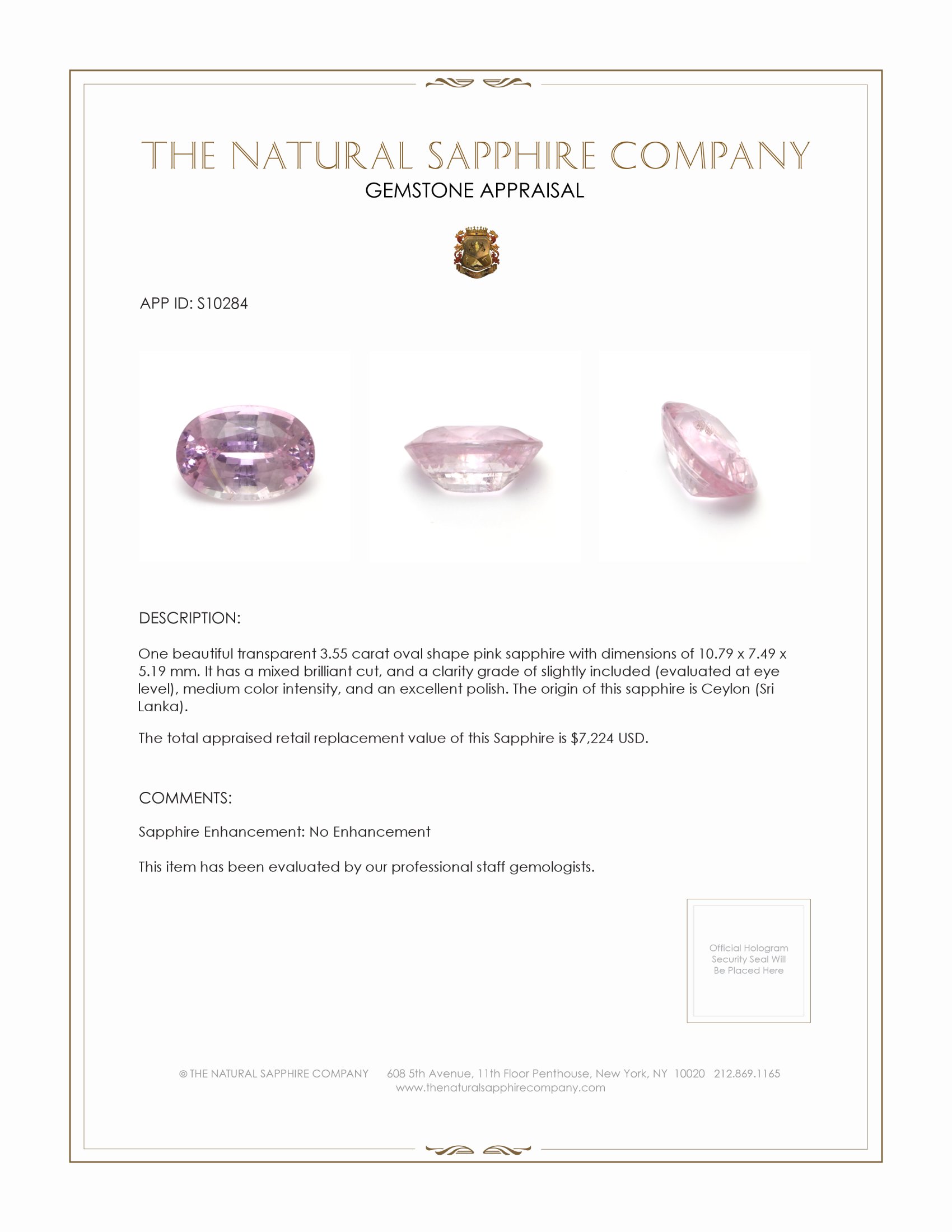 3.55 Ct. Pink Sapphire from Ceylon (Sri Lanka)