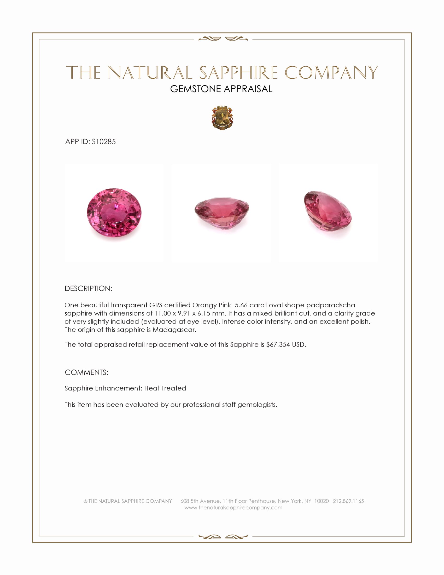 5.66 Ct. Padparadscha Sapphire from Madagascar