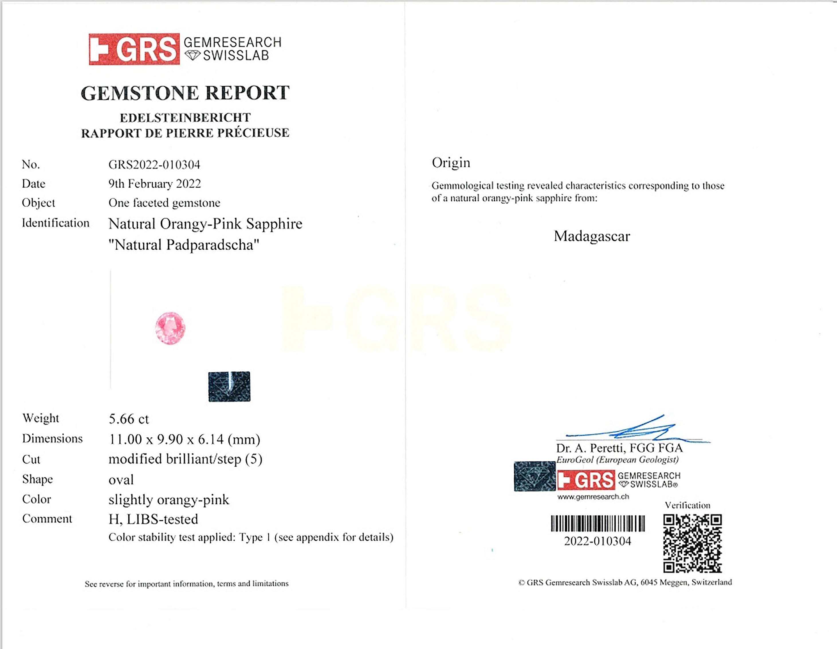 5.66 Ct. Padparadscha Sapphire from Madagascar